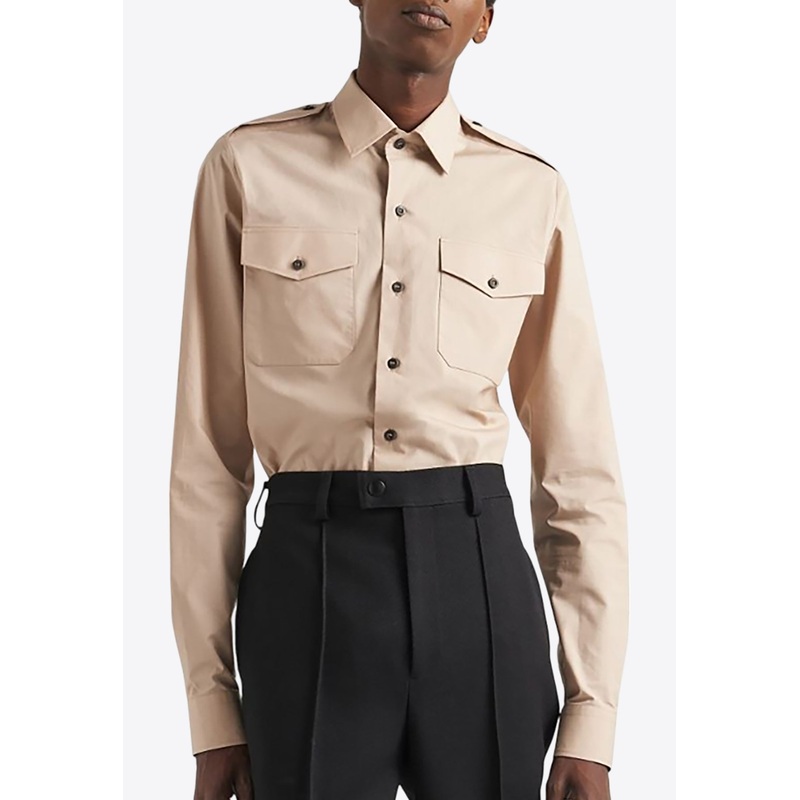 Triangle Logo Buttoned Shirt Beige mrtwshirtseu_EU 40