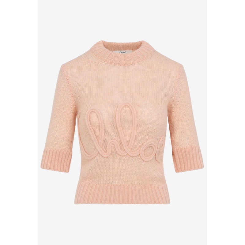 Wool and Silk Logo-Applique Top Orange wrtwstd_XS