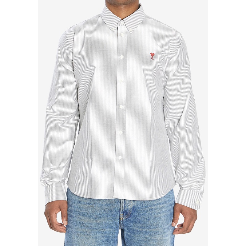 Ami De Coeur Long-Sleeved Stripe Shirt Gray mrtwstd_S