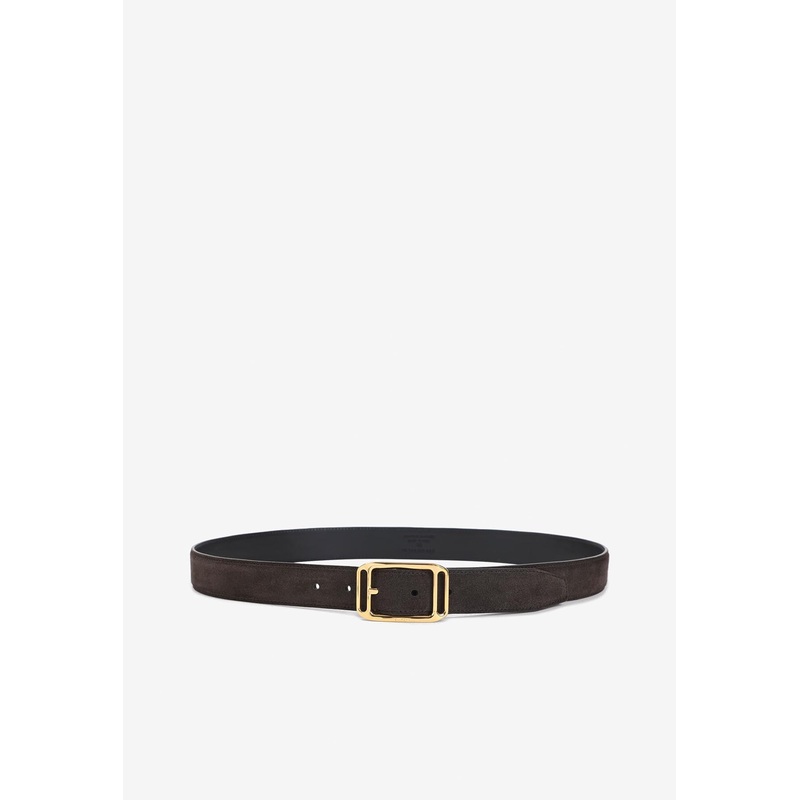 Buckled Suede Calf Leather Belt Brown 90