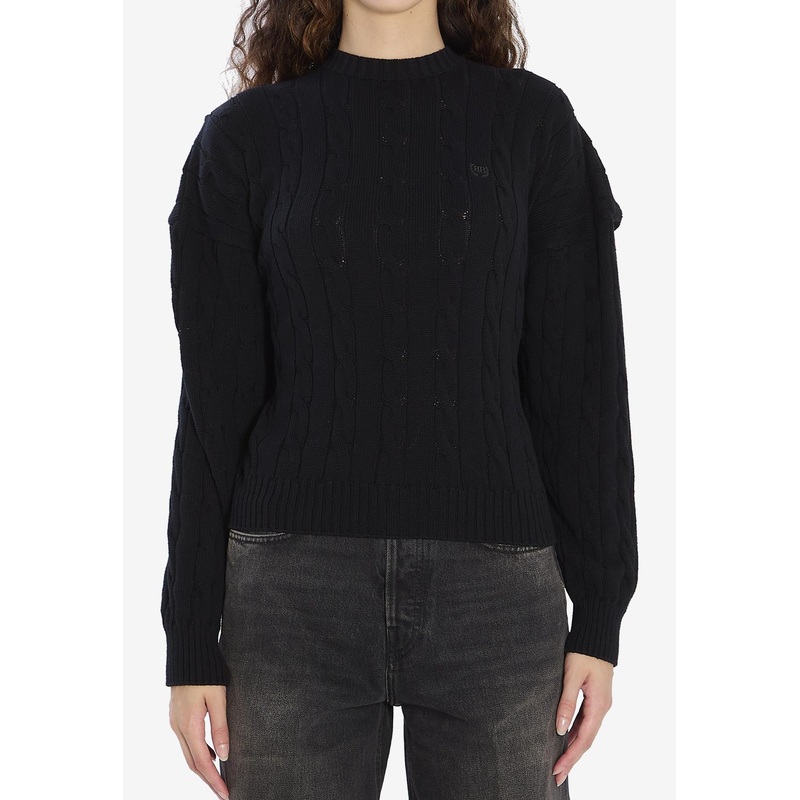 Cable Knit Oversized Sweater Black wrtwstd_S