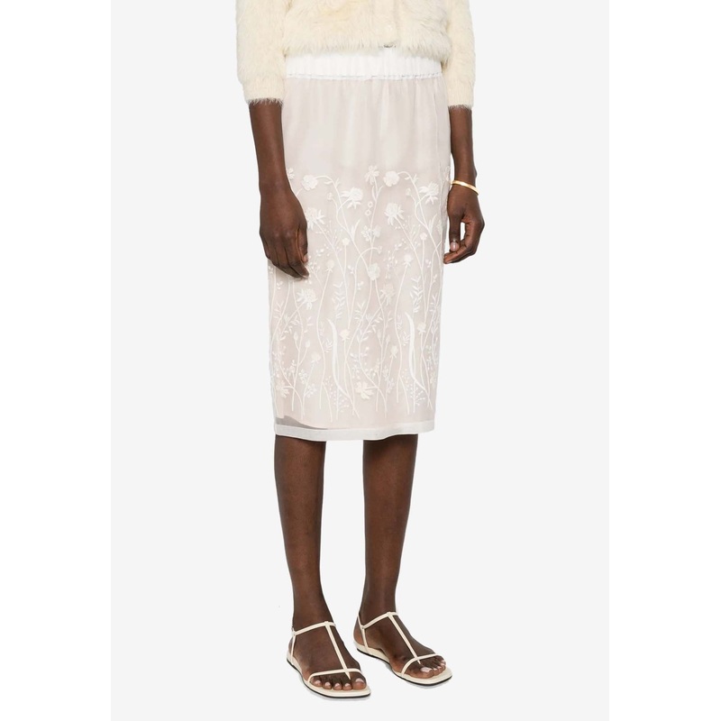 Sorgente Floral Embroidered Midi Skirt White wrtwstd_XS