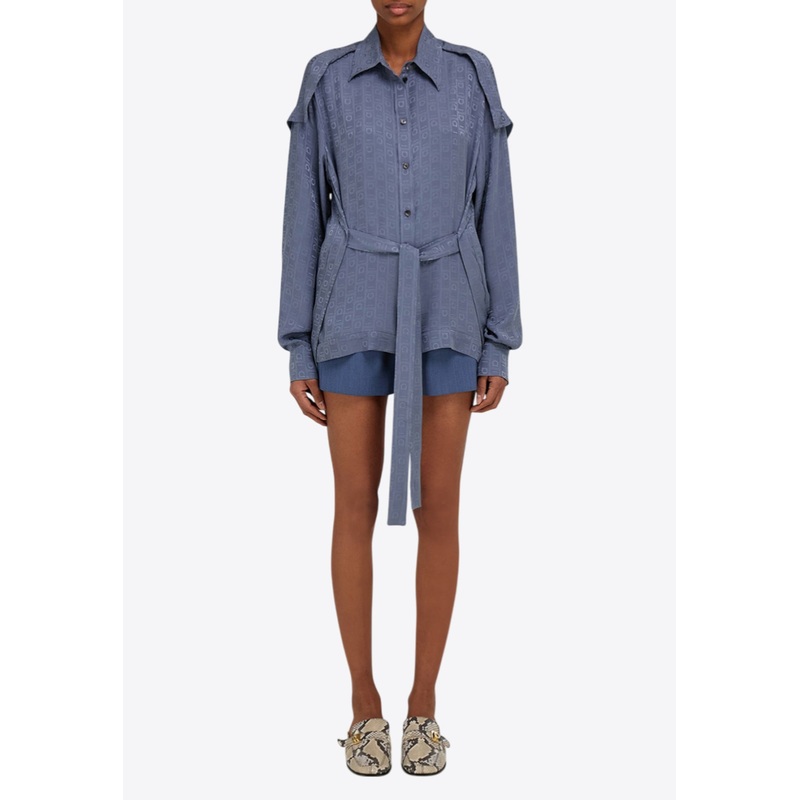 All-Over Monogram Button-Up Shirt Graphite wrtwit_IT 40