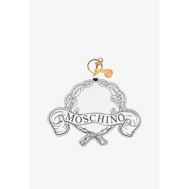 Graphic Scroll and Leaf Pattern Leather Keychain White Onesize