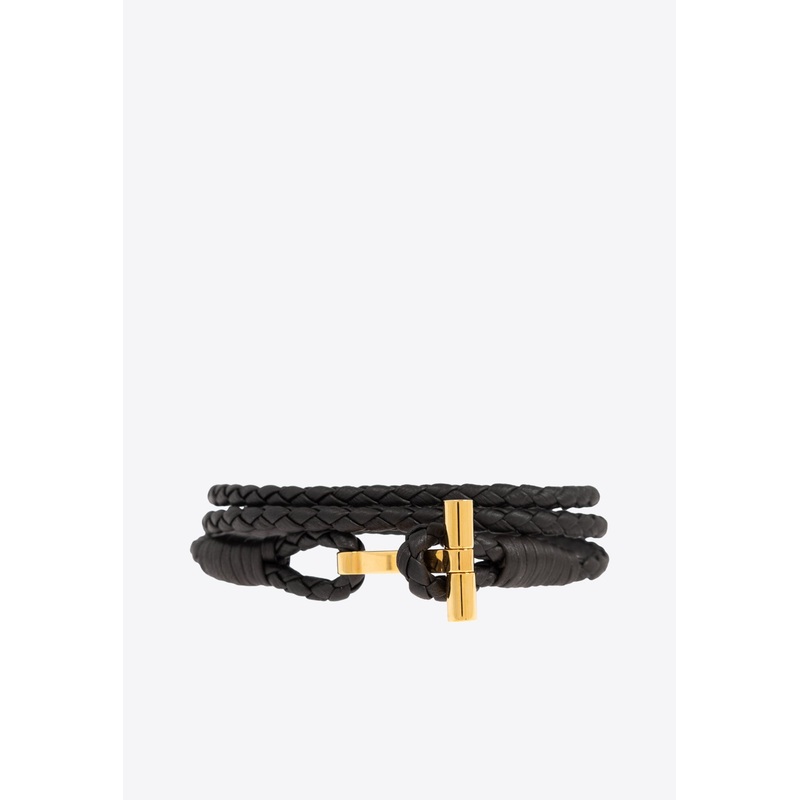 T-bar Woven Leather Bracelet Black M