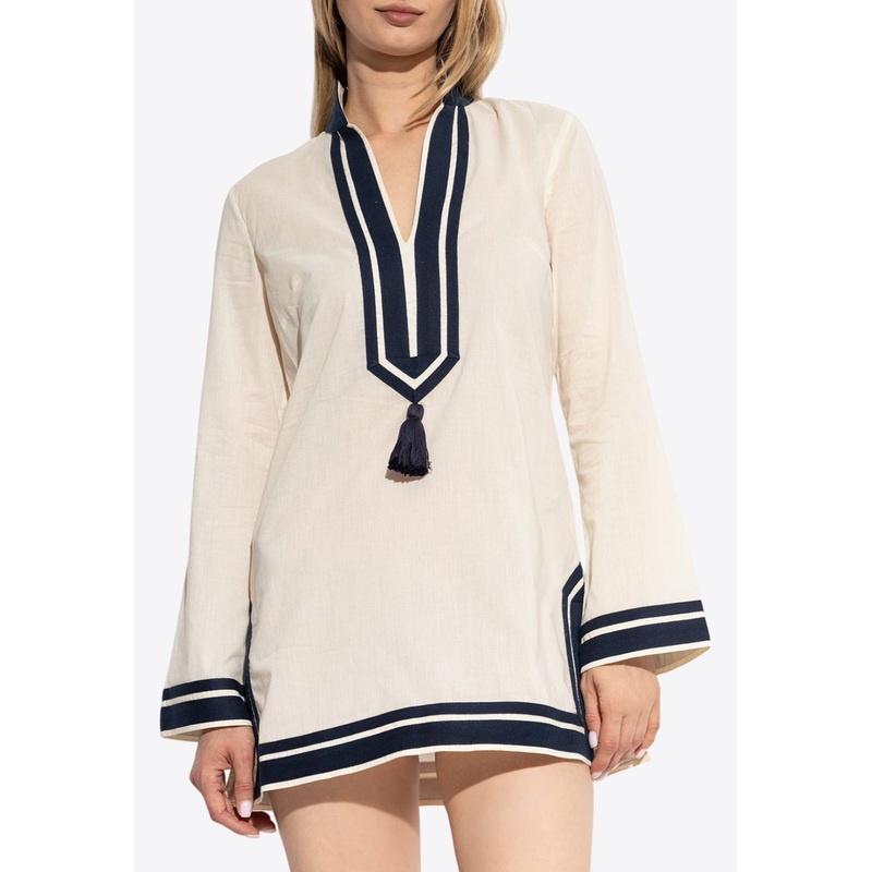 Tassel Tunic Mini Dress Light Beige wrtwstd_XS