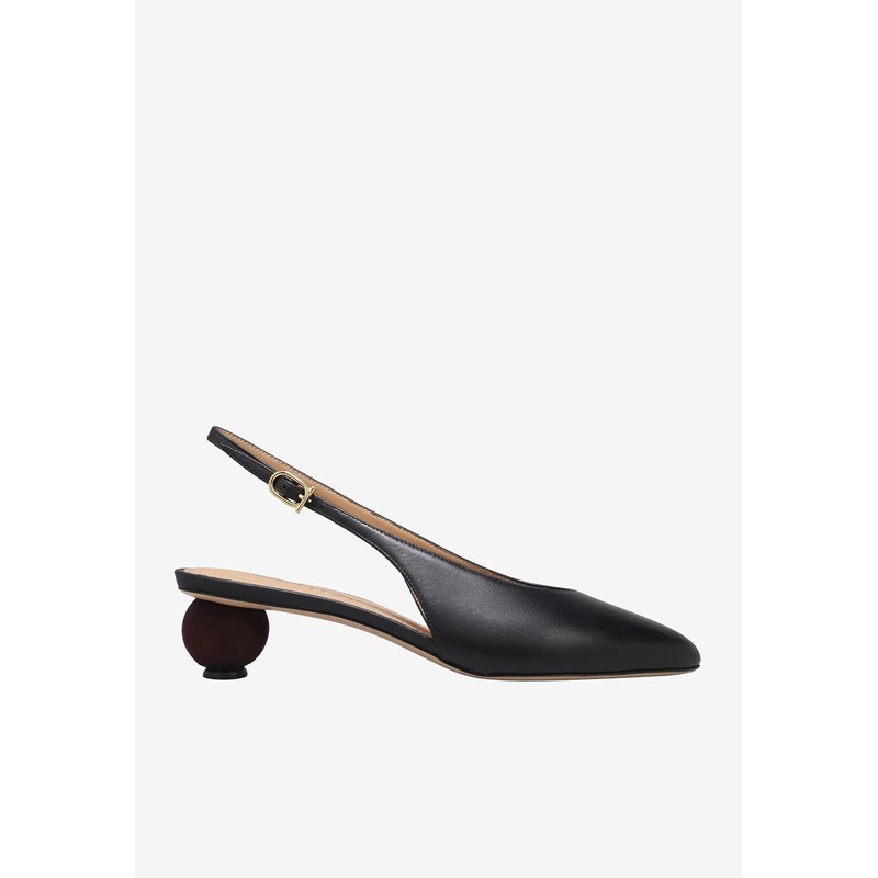 Tessie 40 Spherical Heel Leather Slingback Pumps Black wshoesus_US 6