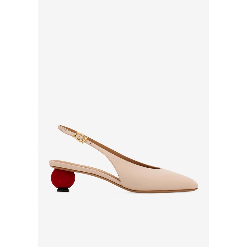 Tessie 40 Spherical Heel Leather Slingback Pumps Pink wshoesus_US 5.5