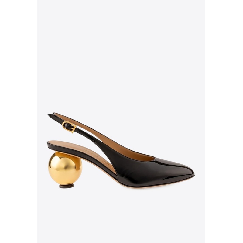 Tessie 70 Spherical Heel Leather Slingback Pumps Black wshoesus_US 5.5
