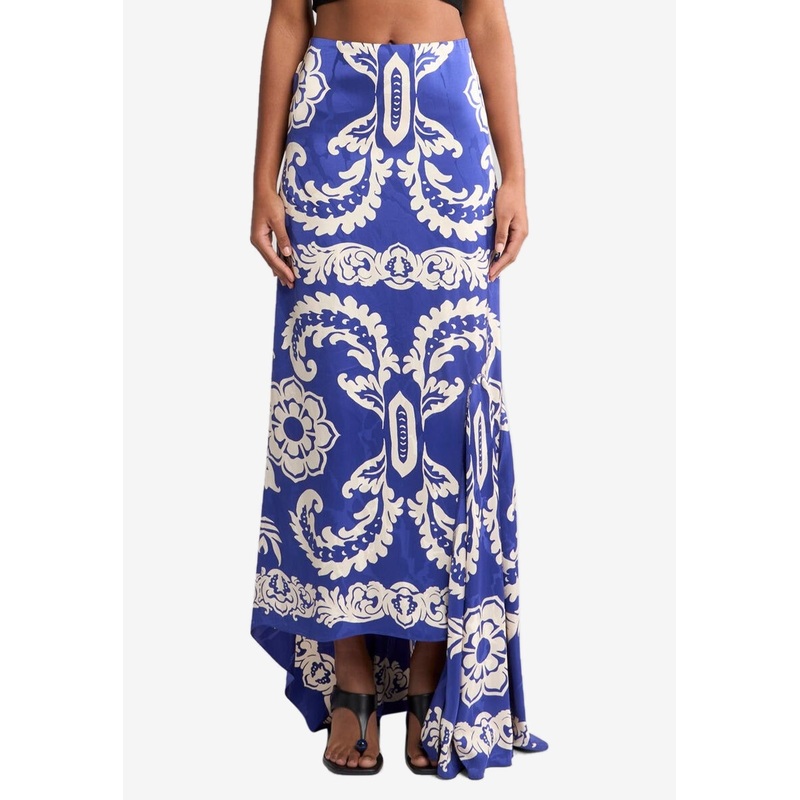 Asymmetric Floral Maxi Skirt Blue wrtwit_IT 42