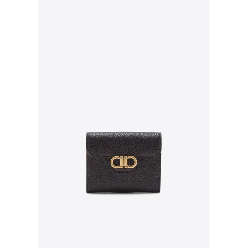 Gancini Grained Leather Compact Wallet Black Onesize