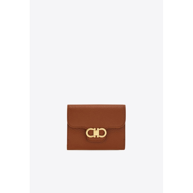 Gancini Grained Leather Compact Wallet Cognac Onesize