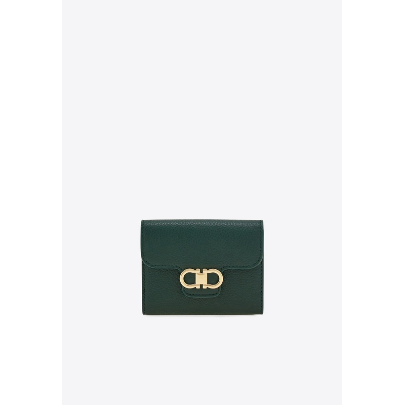 Gancini Grained Leather Compact Wallet Moss Onesize