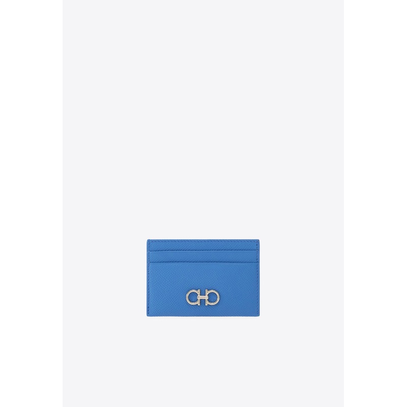 Gancini  Plaque Leather Cardholder Blue Onesize