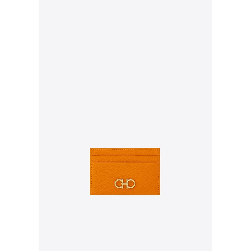 Gancini  Plaque Leather Cardholder Orange Onesize