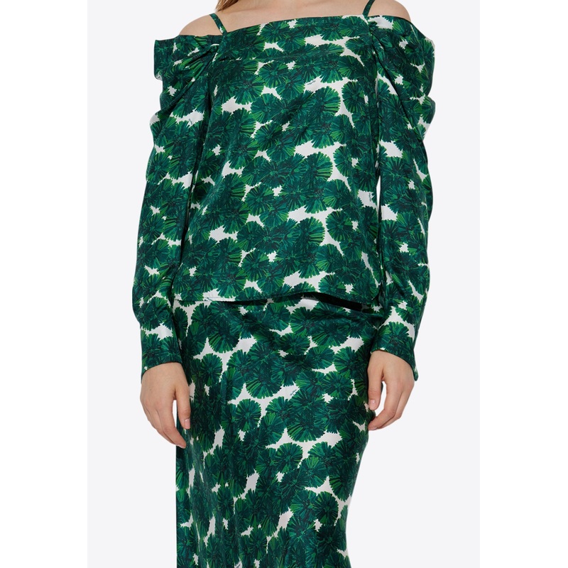 Ustica Off-Shoulder Printed Silk Blouse Green wrtwit_IT 38