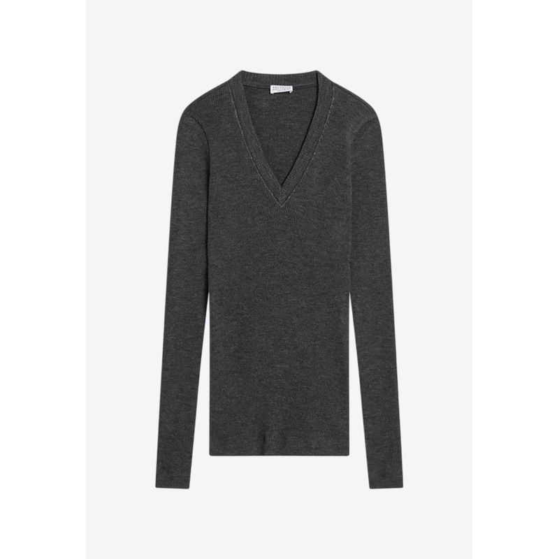 V-neck Wool Sweater Gray wrtwstd_M