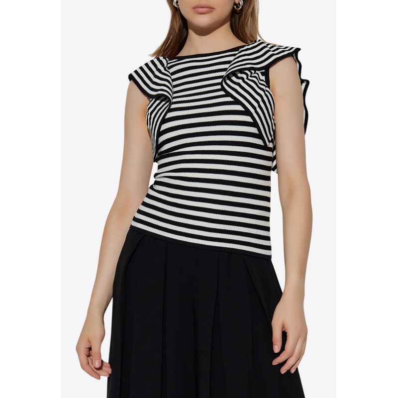 Vieste Striped Ruffled Top Monochrome wrtwstd_XS