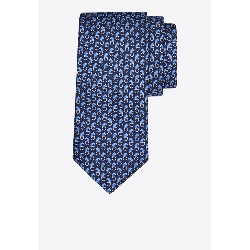 All-Over Feline Print Silk Tie Blue Onesize