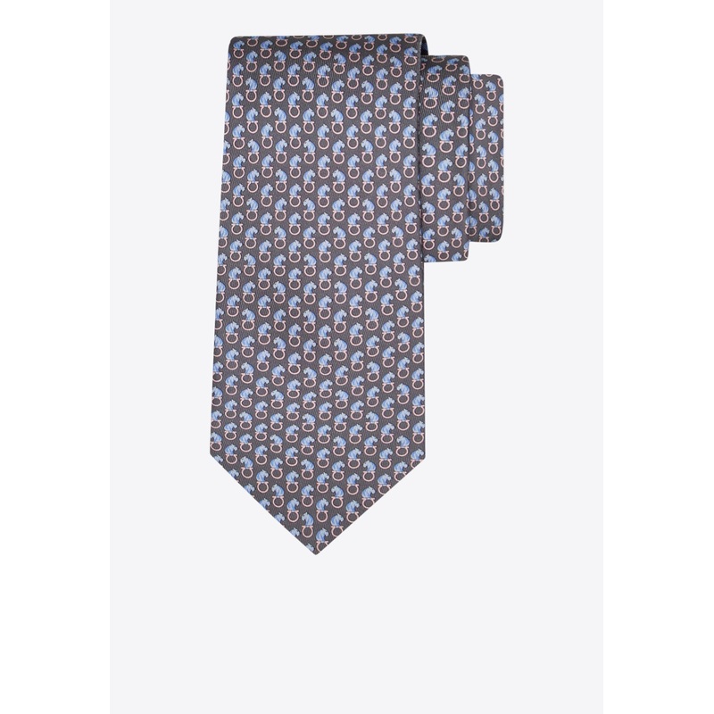 All-Over Feline Print Silk Tie Gray Onesize
