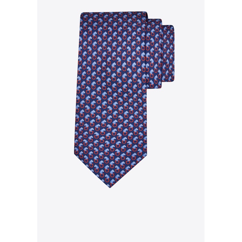 All-Over Feline Print Silk Tie Navy Onesize