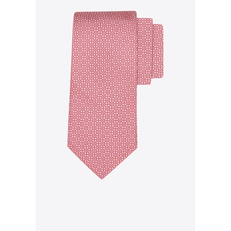 All-Over Gancini and Hearts Silk Tie Pink Onesize
