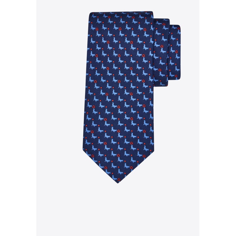 All-Over Seal Print Silk Tie Blue Onesize