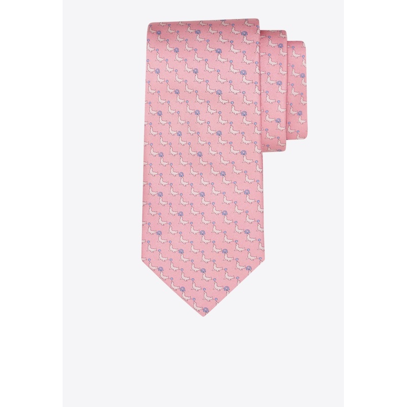 All-Over Seal Print Silk Tie Pink Onesize