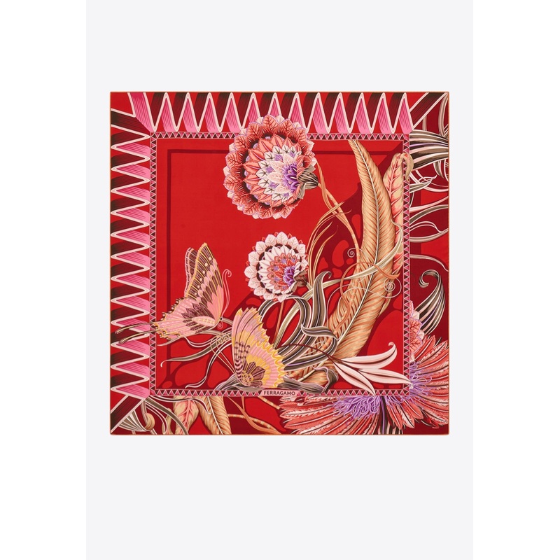 Giada Print Silk Scarf Red Onesize
