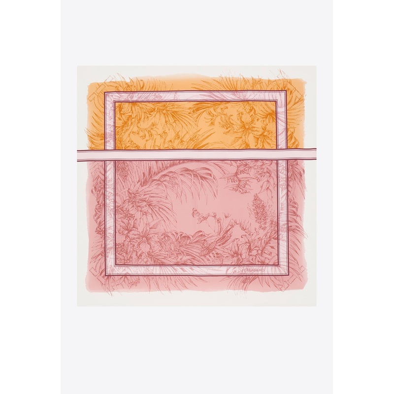 Gravure Print Silk Scarf Pink Onesize