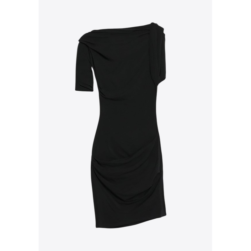 Asymmetric Draped Mini Dress Black wrtwstd_S