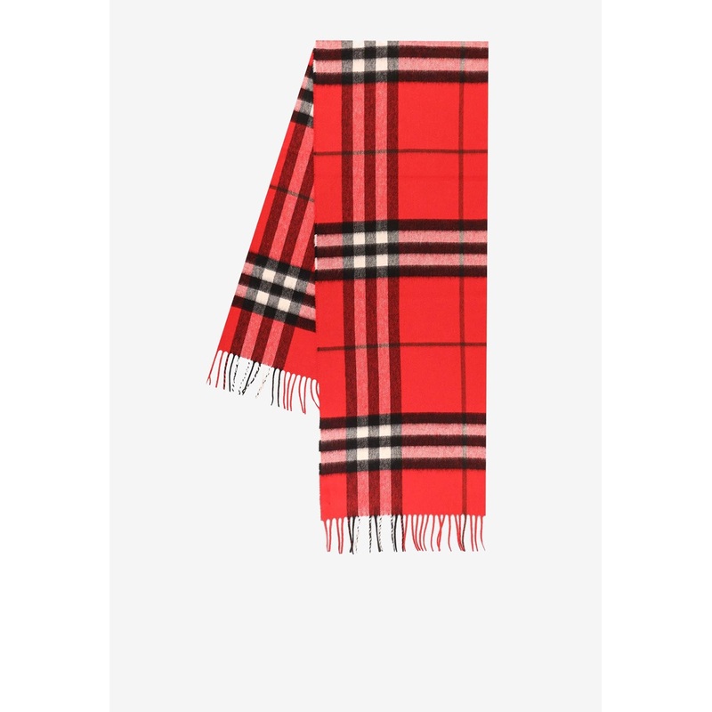 Cashmere Scarf with Check Motif Red Onesize