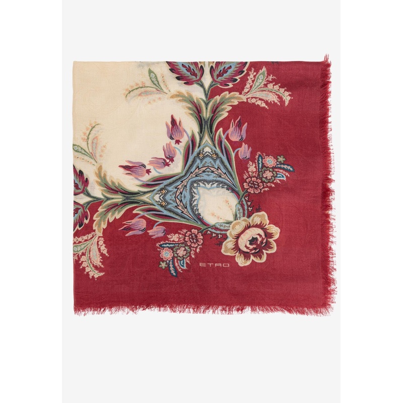 Floral Motif Frayed Scarf Multicolor Onesize