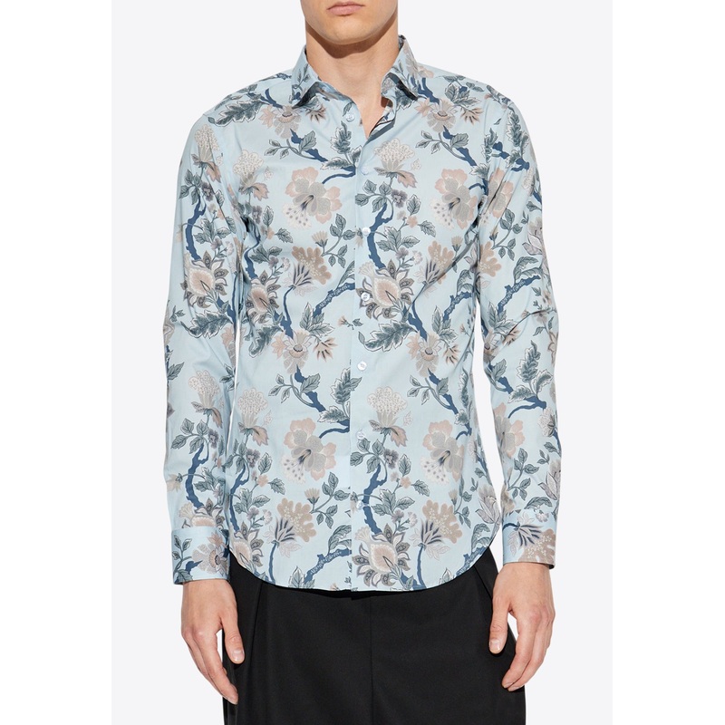 Floral Print Long-Sleeved Shirt Light Blue mrtwshirtseu_EU 39