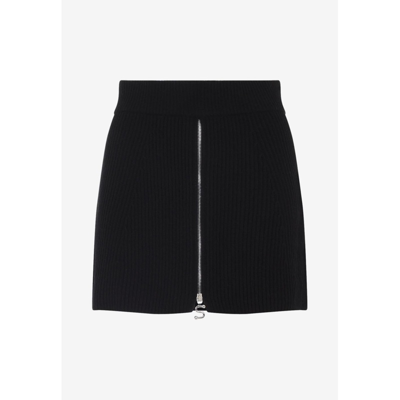 Refolo Mini Skirt in Wool and Cashmere Black wrtwstd_XS
