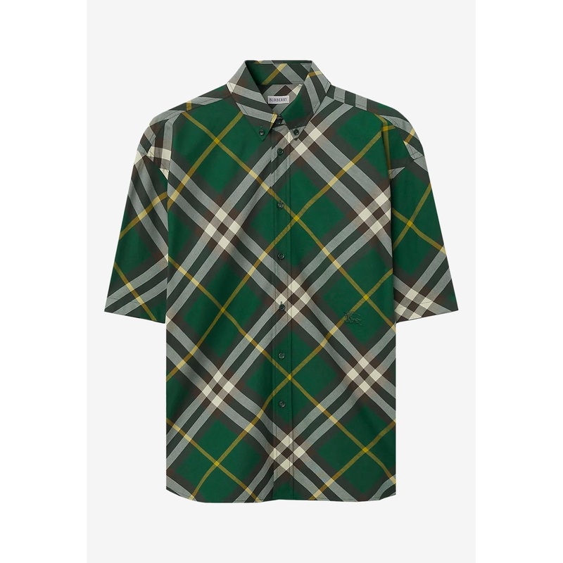 Short-Sleeved Checked Shirt Green mrtwstd_S