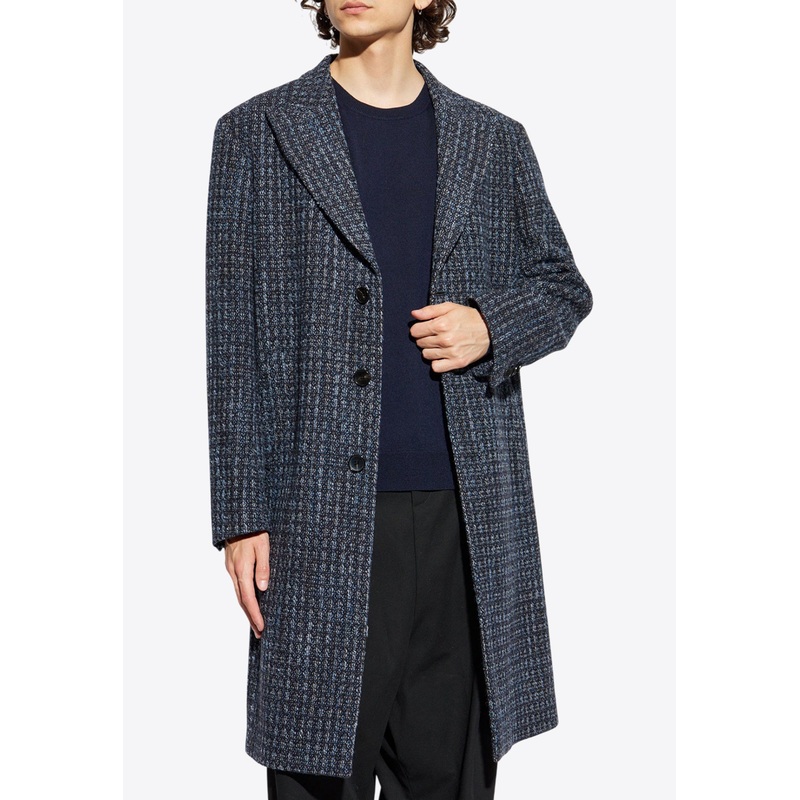 Single-Breasted Long Jacquard Coat Navy mrtwit_IT 48