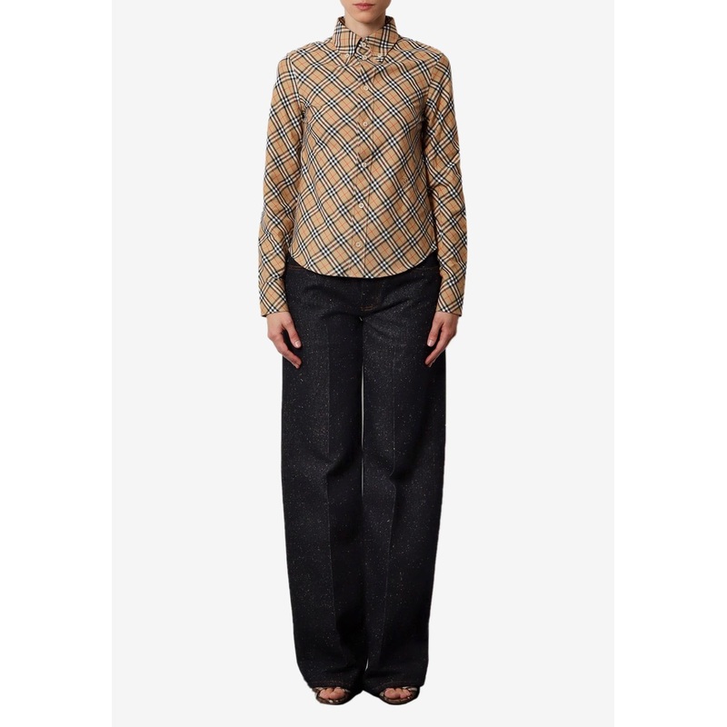 Vintage Check Long-Sleeved Shirt Beige wrtwuk_UK 4