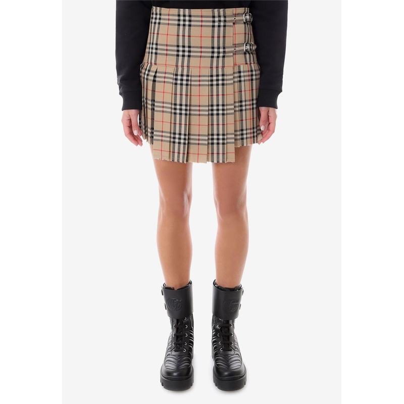 Vintage Check Wool Mini Skirt Beige wrtwuk_UK 2