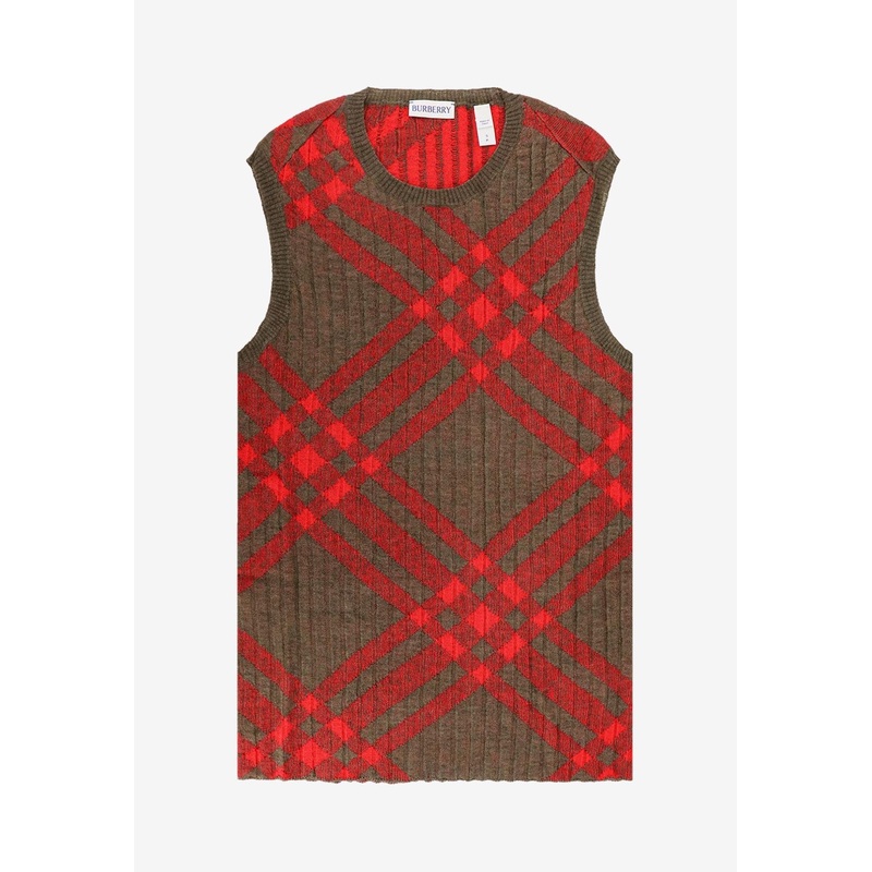 Wool and Mohair Checked Sweater Red wrtwstd_S