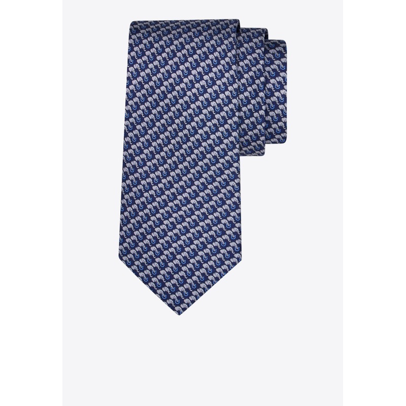 All-Over Elephant Print Silk Tie Blue Onesize