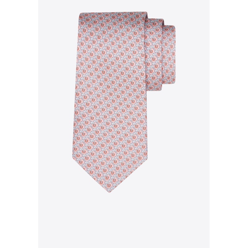 All-Over Elephant Print Silk Tie Pink Onesize