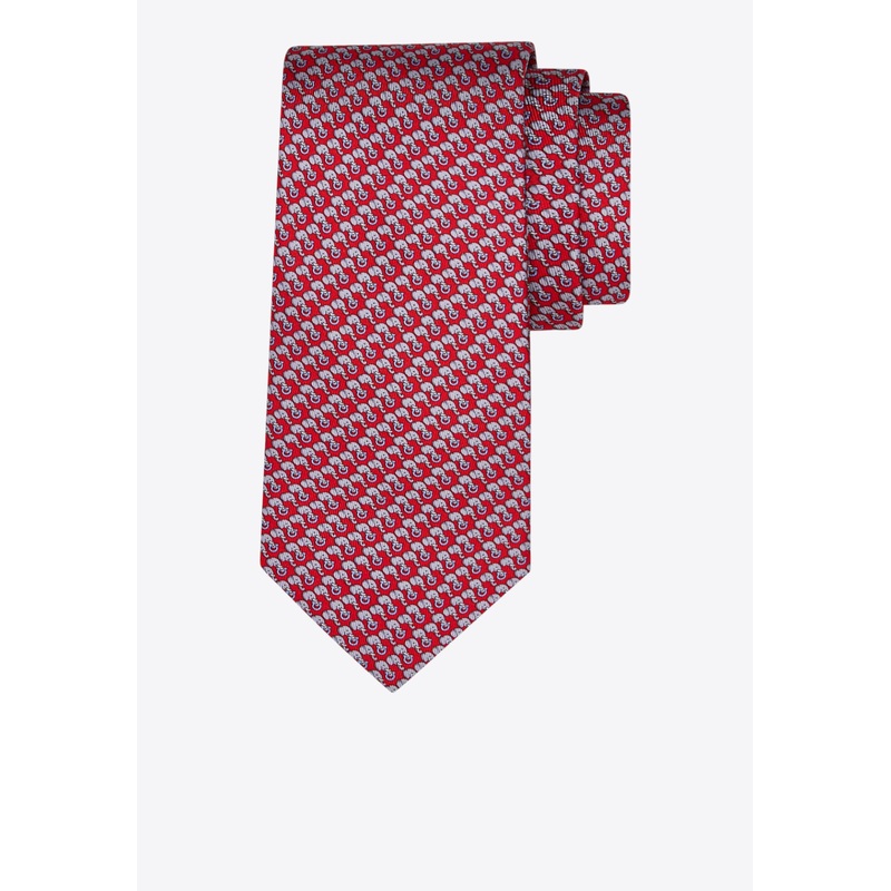All-Over Elephant Print Silk Tie Red Onesize