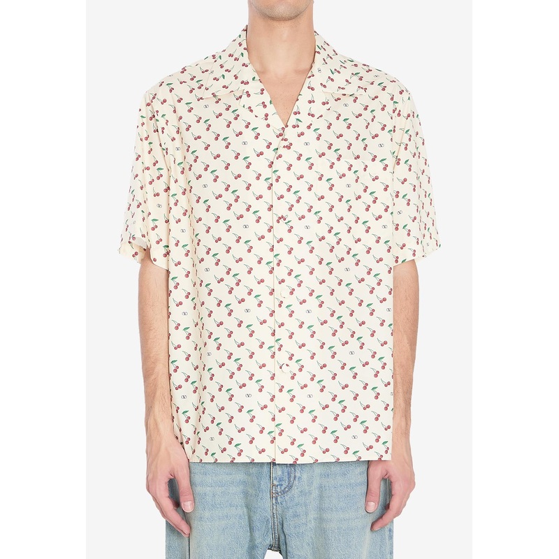 Cherryfic Print Short-Sleeved Shirt Cream mrtwit_IT 46
