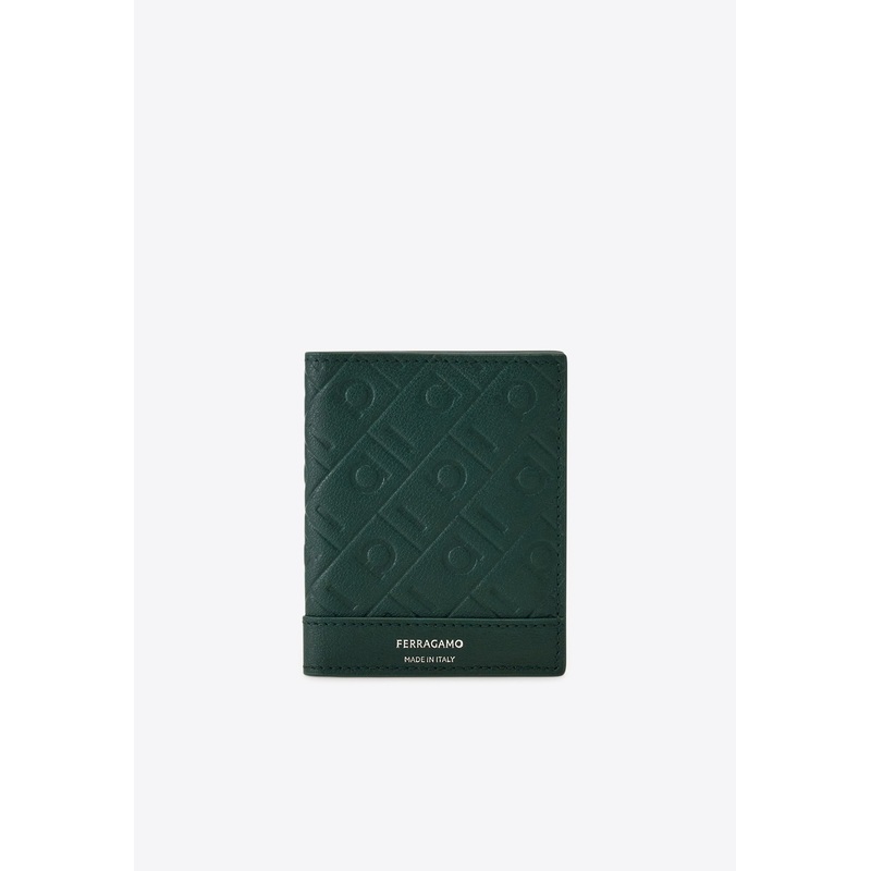 Embossed Monogram Leather Bi-Fold Cardholder Moss Onesize