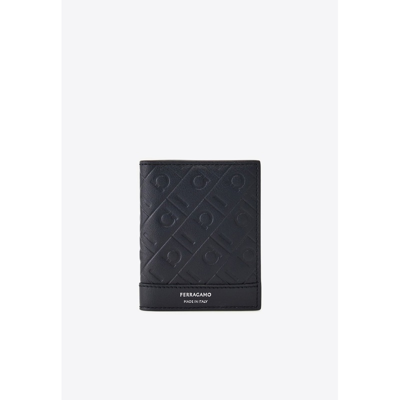Embossed Monogram Leather Bi-Fold Cardholder Navy Onesize