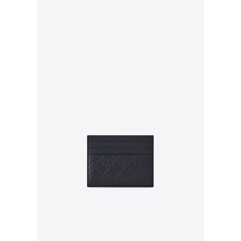 Embossed Monogram Leather Cardholder Navy Onesize
