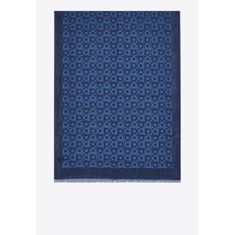 Gancini Optical Print Shawl Blue Onesize