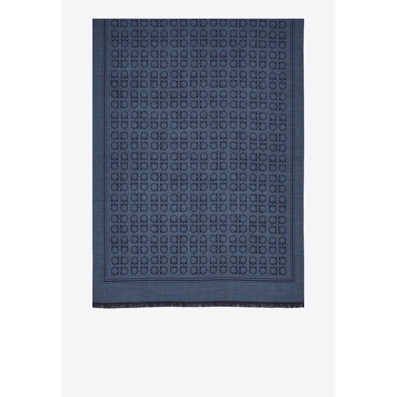 Gancini Square Wool-Blend Scarf Blue Onesize