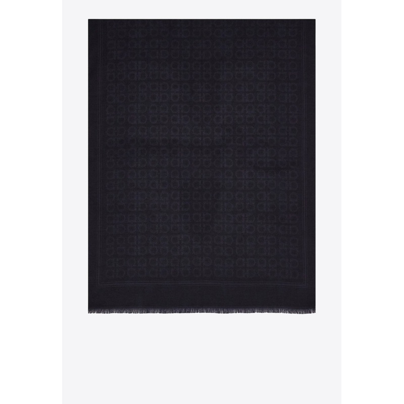 Gancini Square Wool-Blend Scarf Gray Onesize